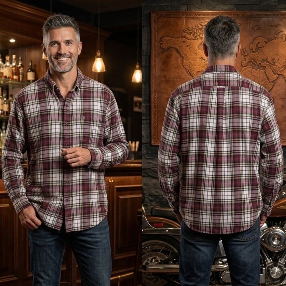 Vintage Izod Burgundy Plaid Flannel Long Sleeve Shirt Mens XL 46 48 Y2K
